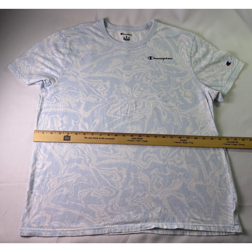 Champion T-Shirt‎ XL Blue Marble Swirl Print Spell Out Logo Short Sleeve AS IS - Picture 8 of 10